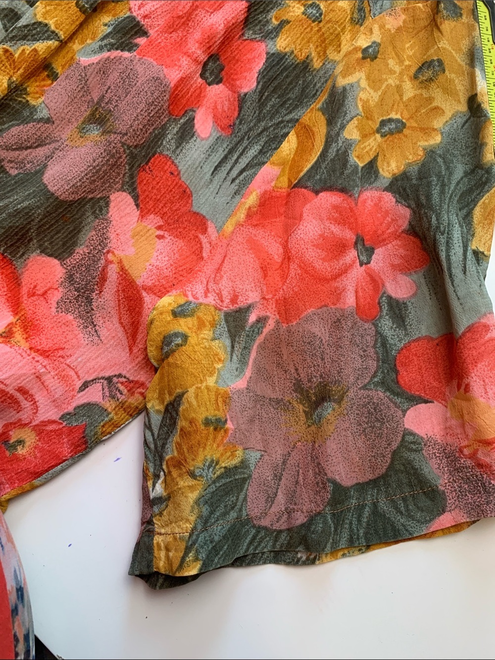 Vintage Rare Mango Bright Floral Top or Dress in Mustard w Coral & Green - Picture 10 of 17